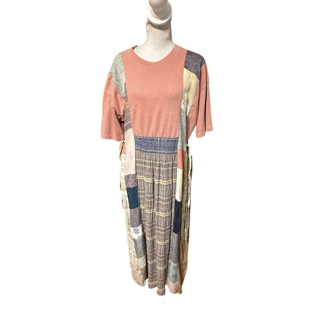 Donna Jessica Size 2 Pink Multicolor Patchwork Multi Fabric Tie Sides Dress